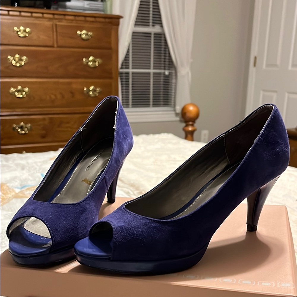 Sophisticated Blue Velvet Peep-Toe Heels